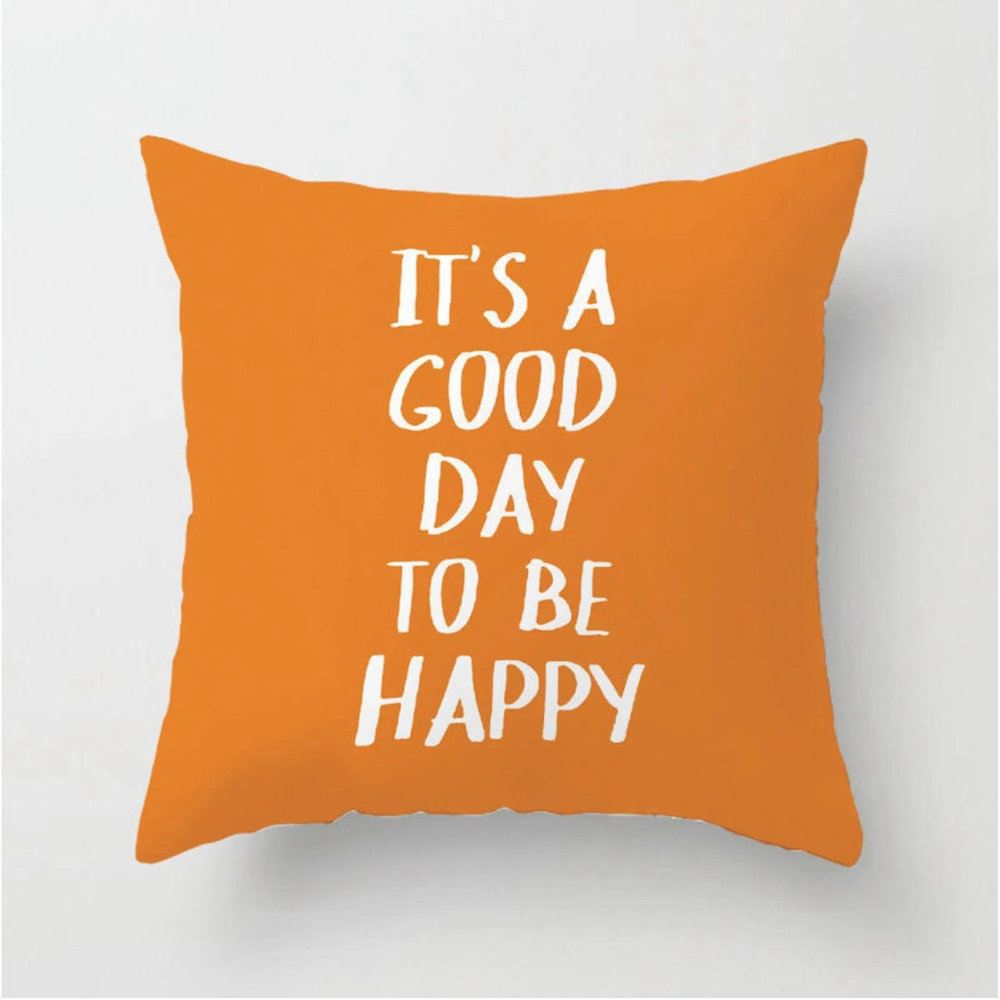 Positivity Quote Pattern Pillow Cover In Orange